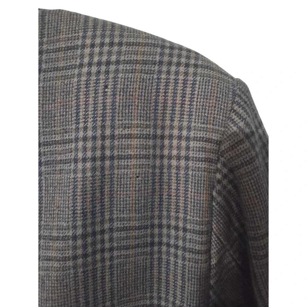 Vintage Plaid Blazer Sport Coat Brown Blue Gray Single Breasted Casual